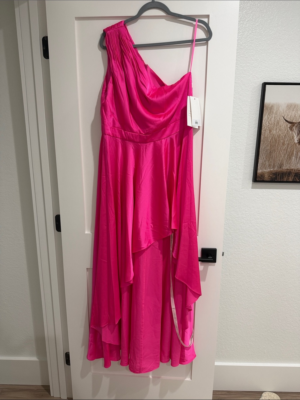 Mac Duggal Hot Pink One-Shoulder Asymmetric Gown